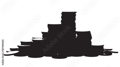 Black Stacked Coins on White Background
