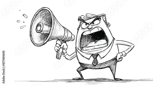 Furious Boss Holding Megaphone Cartoon Vector Illustration