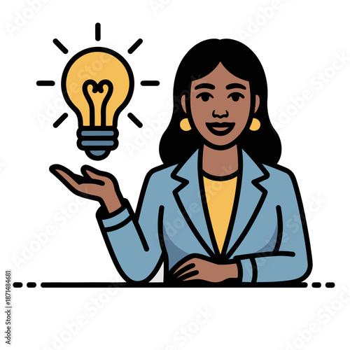 Black Businesswoman Idea Innovation Flat Design Vector Illustration