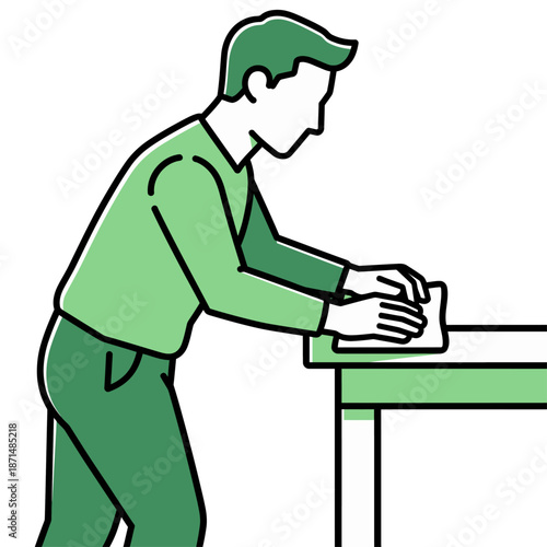 Man Cleaning Surface Hygienic Flat Vector Illustration