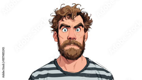 Criminal Mugshot in Police Station - Vector Illustration with Outline