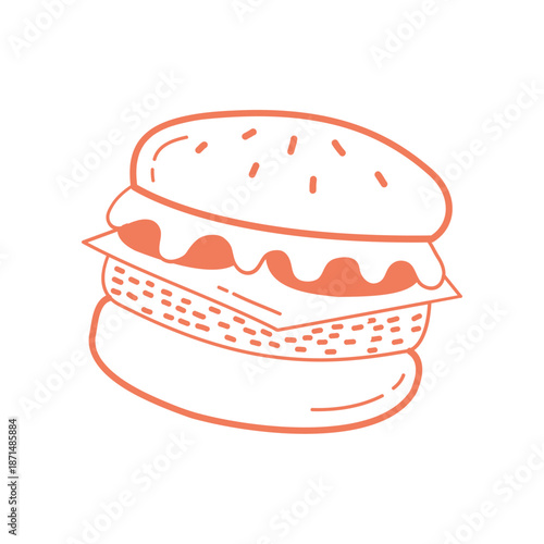 Cute Burger Hand Drawn Illustration in Simple Doodle Style
