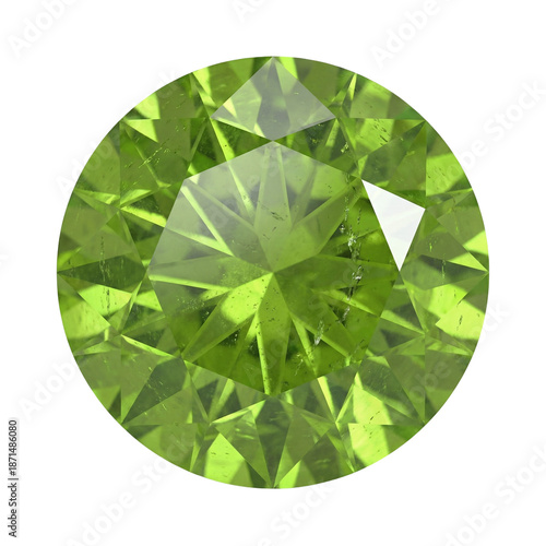 Photos Round Faceted Green Peridot Gemstone Isolated