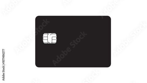 Black Credit Card with Silver Chip on White Background