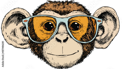 Cute Monkey with Sunglasses Vector Illustration for Designs