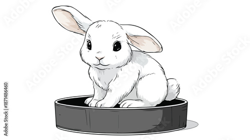 Cute Rabbit in Magician Hat Vector with Outline for Magical Designs
