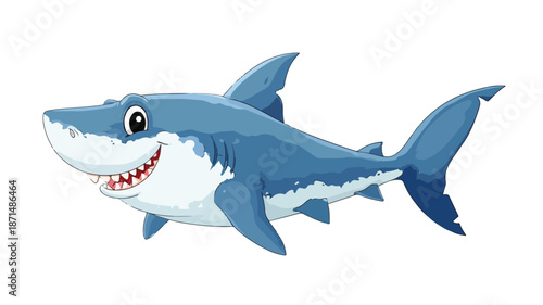 Cheerful Cartoon Shark Posing and Smiling on White Background