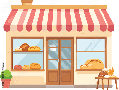 Bakery Storefront with Bread Icon Sign Highlighting Fresh Baked Goods, Charming Design, and Inviting Atmosphere
