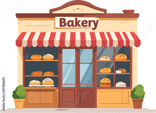 Bakery Storefront with Bread Icon Sign Highlighting Fresh Baked Goods, Charming Design, and Inviting Atmosphere
