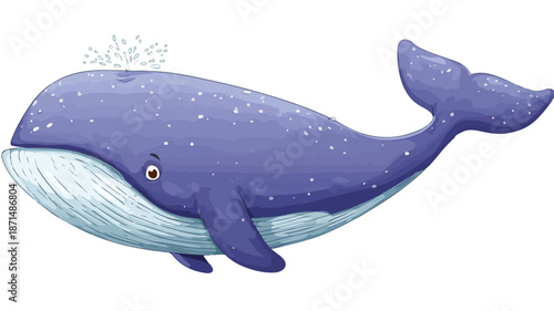 Cute Cartoon Funny Whale Isolated on White Background Vector Illustration