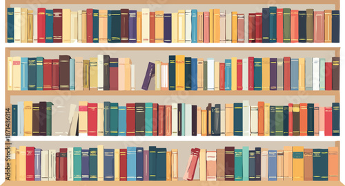 Bookshelf with Books Arranged by Height in Minimal Interior Composition Highlighting Organization, Design, and Literary Aesthetic