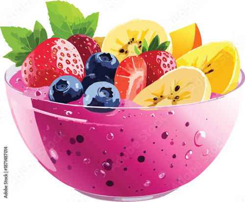 Close-Up Vector of Tropical Smoothie Bowl With Condensation Droplets On Glass Surface