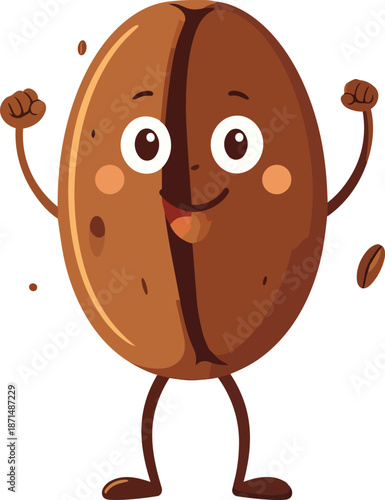 Cute Coffee Bean Character Flexing Tiny Arms With Playful Strength