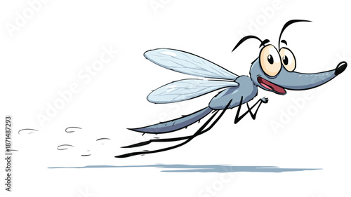Scared Cartoon Mosquito Running on White Background Vector Illustration