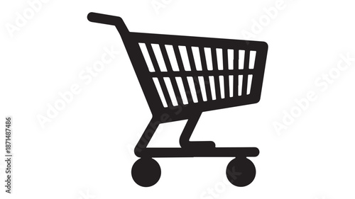 Black Shopping Cart on White Background