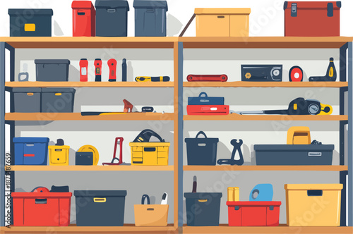 Neatly Organized Garage Storage Shelves Featuring Clean and Functional Layout