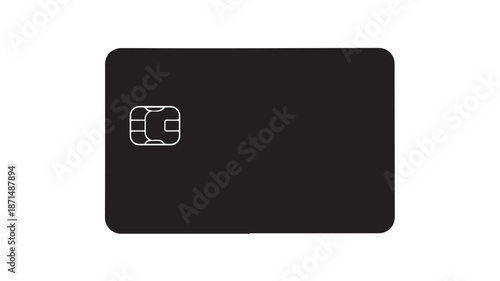 Black Credit Card with Silver Chip on White Background