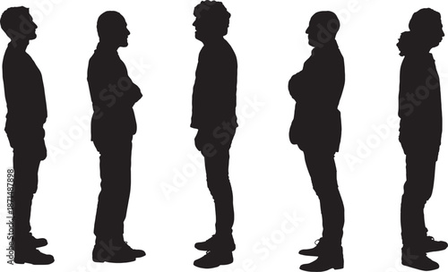 vector, silhouette of side view of a group  of men standing