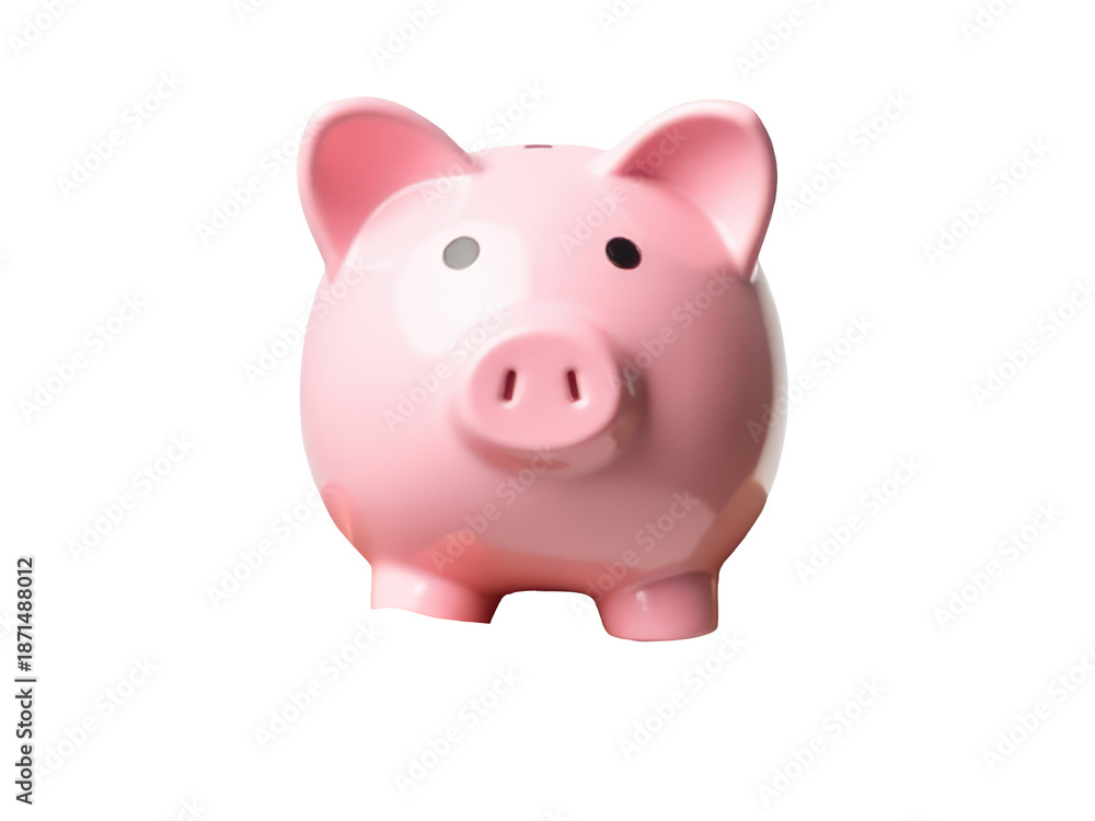 Obraz premium A pink piggy bank sits on a white background, ready to store coins and bills