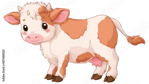 Adorable Baby Cow Cartoon Vector with Outline on White Background