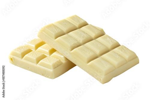 Two pieces of white chocolate stacked, showing the segmented bar