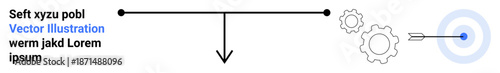 Business strategy, goal achievement, workflow efficiency, optimization, team alignment, productivity improvement. Arrow targeting a bullseye with connecting elements thumbs up gears and arrows. Goal