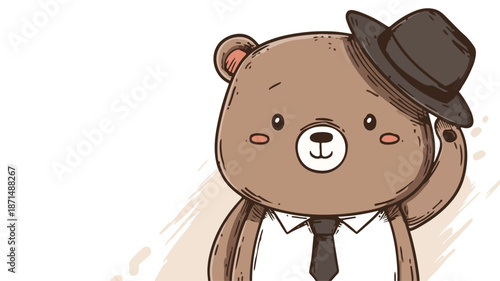 Professional Cute Bear Vector with Tie and Hat - Outline Design for Marketing