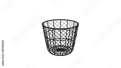Black Wire Basket on White Background