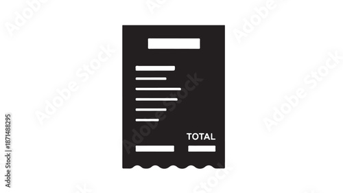 Black Receipt with White Lines on Isolated White Background