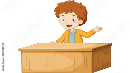 Young Boy Speaking at Podium with Outline Vector Isolated
