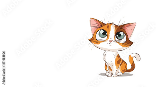 Playful Cute Cartoon Cat Illustration on White Background with Outline - Vector