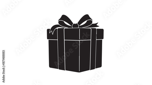 Black Gift Box with Ribbon on White Background