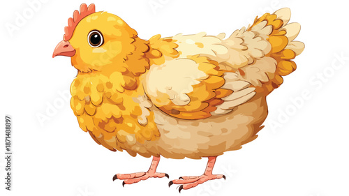 Adorable Chicken Cartoon Illustration on White Background with Outline for Creative Designs