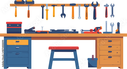 Organized Workshop Bench with Neatly Arranged Tools Illustrating Craftsmanship, DIY, and Precision Work