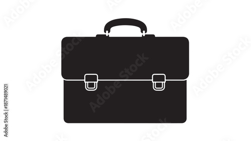 Black Briefcase with Silver Hardware on White Background