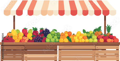 Clean and Organized Fruit Market Stall Display Showcasing Fresh Produce, Healthy Food and Local Grocery Shopping