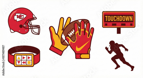 Collection of American Football Icons and Graphics for Sports Fans