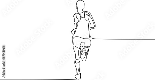 Continuous line drawing of a marathon runner from back view running forward