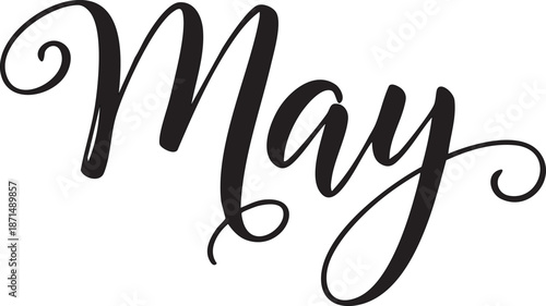 Elegant May script text a stylish handwritten word for spring announcements seasonal greetings and calendar design isolated on white