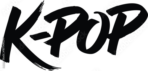 Bold black K-Pop lettering a dynamic brush stroke graphic for music promotion and entertainment branding isolated on white