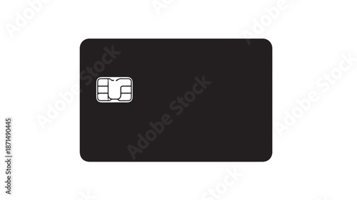 Black Credit Card with Silver Chip on White Background