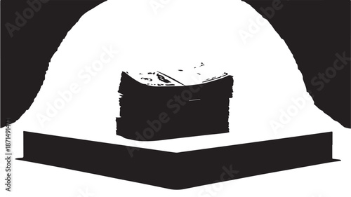 Black Treasure Chest on White Platform in Spotlight Isload on transpernt background