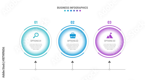 Progress bar featuring 3 arrow-shaped elements, symbolizing the three stages of business strategy and progression. Clean timeline infographic design template. Vector for mobile presentation.