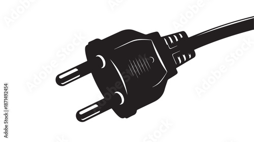 Black Electrical Plug with Cord Isolated on White Background