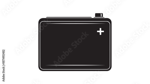 Black Battery Icon with White Plus Sign Isload on transpernt background
