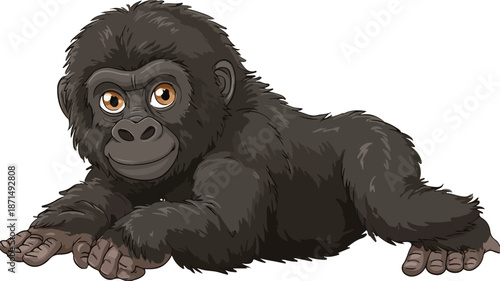 Cute Baby Gorilla Cartoon Vector Illustration with White Background
