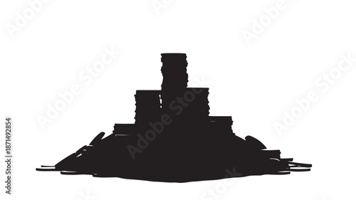 Black Castle Silhouette on White Background
