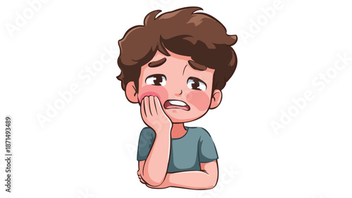 Cute Cartoon Boy with Toothache Isolated on White Background - Vector Illustration