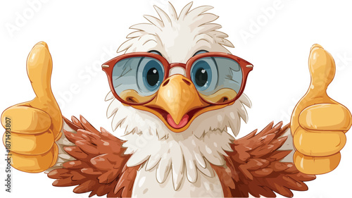 Cute Eagle Cartoon Character with Thumbs Up Gesture and Sunglasses Vector Illustration