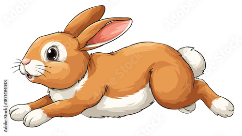 Adorable Cartoon Rabbit Running Vector with Outline, Isolated on White Background